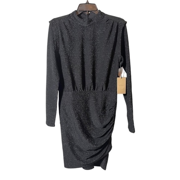 Halogen black shimmery knee length cocktail ruched shoulder pads dress size XL - Picture 4 of 10